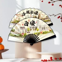 西安旅游文创纪念品扇子折扇西安景点手绘加厚双面绢布实木便携