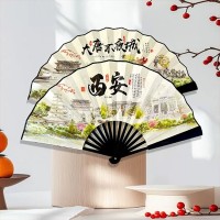 西安旅游文创纪念品扇子折扇西安景点手绘加厚双面绢布实木便携